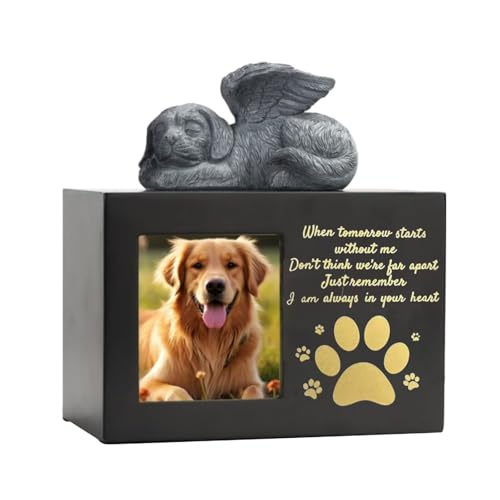 Duyeuau Handcraft Gedenkurne aus Holz für Hunde und Katzen, Asche mit Engelsfigur aus Kunstharz und Tasche für verlorene Haustiere Duyeuau Handcraft Gedenkurne aus Holz für Hunde und Katzen, Asche mit Engelsfigur aus Kunstharz und Tasche für verlorene Haustiere von Duyeuau