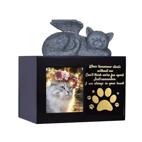 Duyeuau Handcraft Gedenkurne aus Holz für Hunde und Katzen, Asche mit Engelsfigur aus Kunstharz und Tasche für verlorene Haustiere Duyeuau Handcraft Gedenkurne aus Holz für Hunde und Katzen, Asche mit Engelsfigur aus Kunstharz und Tasche für verlorene Haustiere von Duyeuau