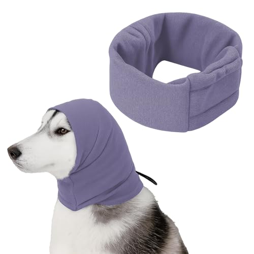 Gehörschutz Hund, Ohrenschutz Für Hunde, Baden, Trocknen & Linderung von Lärmangst - Elastischer Gehörschutz mit beruhigendem Hoodie-Design für Pflege/Kopf-Ohrschutz (Lila, Medium) von DvBCNMe