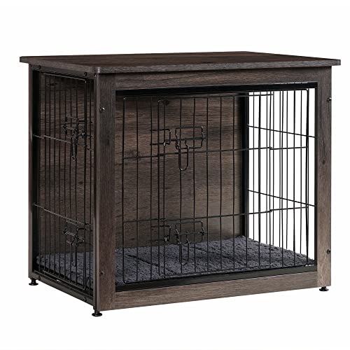 DWANTON Hundekäfig-Möbel mit Kissen, Holz-Hundebox mit Doppeltüren, Hundemöbel, Hundehütte, Beistelltisch, klein, 69,1 cm L x 51,1 cm B x 69,9 cm H, Dunkelgrau DWANTON Hundekäfig-Möbel mit Kissen, Holz-Hundebox mit Doppeltüren, Hundemöbel, Hundehütte, Beistelltisch, klein, 69,1 cm L x 51,1 cm B x 69,9 cm H, Dunkelgrau von Dwanton