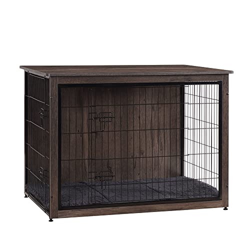 DWANTON Hundekäfig Möbel mit Kissen, XL Hundebox Holz mit Doppeltüren, Große Hundebox Möbel, Hundehütte Innen, Beistelltisch, Extra Groß, 110.0 cm L, Dunkelgrau DWANTON Hundekäfig Möbel mit Kissen, XL Hundebox Holz mit Doppeltüren, Große Hundebox Möbel, Hundehütte Innen, Beistelltisch, Extra Groß, 110.0 cm L, Dunkelgrau von Dwanton