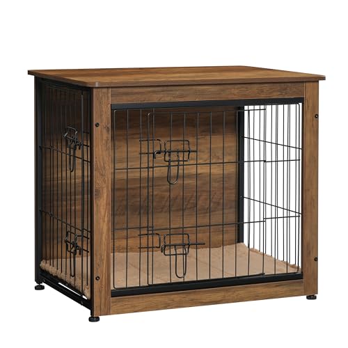 DWANTON Hundekäfigmöbel mit Kissen, Hundebox aus Holz mit Doppeltüren, Hundemöbel, Hundehütte Indoor für kleine/mittelgroße/große Hunde, Beistelltisch, klein, 69,1 cm L, Warmbraun DWANTON Hundekäfigmöbel mit Kissen, Hundebox aus Holz mit Doppeltüren, Hundemöbel, Hundehütte Indoor für kleine/mittelgroße/große Hunde, Beistelltisch, klein, 69,1 cm L, Warmbraun von Dwanton