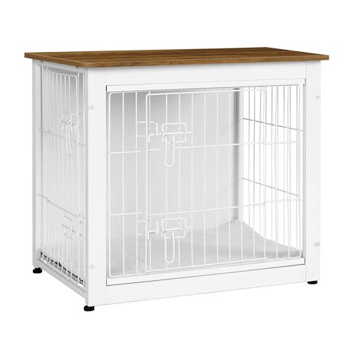 DWANTON Hundekäfigmöbel mit Kissen, Hundebox aus Holz mit Doppeltüren, Hundemöbel, Hundehütte Indoor für kleine Hunde, Beistelltisch, 69,1 cm L, Weiß + Warmbraun DWANTON Hundekäfigmöbel mit Kissen, Hundebox aus Holz mit Doppeltüren, Hundemöbel, Hundehütte Indoor für kleine Hunde, Beistelltisch, 69,1 cm L, Weiß + Warmbraun von Dwanton