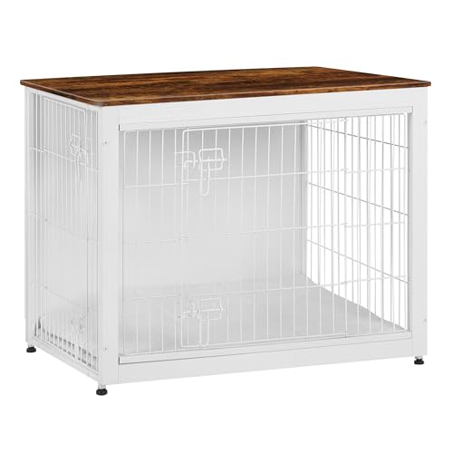 DWANTON Hundekäfigmöbel mit Kissen, Hundebox aus Holz mit Doppeltüren, Hundemöbel, Hundehütte Indoor für kleine Hunde, Beistelltisch, 97,8 cm L, Weiß + Rustikales Braun DWANTON Hundekäfigmöbel mit Kissen, Hundebox aus Holz mit Doppeltüren, Hundemöbel, Hundehütte Indoor für kleine Hunde, Beistelltisch, 97,8 cm L, Weiß + Rustikales Braun von Dwanton