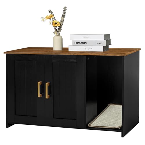Dwanton Katzentoilette Katzentoilette Möbel versteckt, mit Kratzmatte, Holz Katzen-Waschraum innen, 80 cm L x 50 cm B x 55,1 cm H, Schwarz und Warmbraun Dwanton Katzentoilette Katzentoilette Möbel versteckt, mit Kratzmatte, Holz Katzen-Waschraum innen, 80 cm L x 50 cm B x 55,1 cm H, Schwarz und Warmbraun von Dwanton