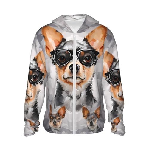 Dwrepo Chihuahua Hund Brille Druck Sonnenschutz Hoodie Jacke Full Zip Langarm Sonnenshirt mit Taschen für Draußen, Schwarz, XXL Dwrepo Chihuahua Hund Brille Druck Sonnenschutz Hoodie Jacke Full Zip Langarm Sonnenshirt mit Taschen für Draußen, Schwarz, XXL von Dwrepo