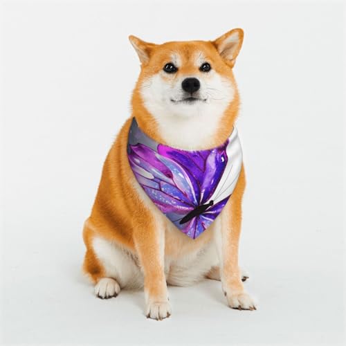 Hundehalstuch, Dreiecks-Lätzchen, doppelseitig, waschbar, für mittelgroße und große Hunde, Welpen, Katzen, Aquarell-Violett, Schmetterlings-Motiv Hundehalstuch, Dreiecks-Lätzchen, doppelseitig, waschbar, für mittelgroße und große Hunde, Welpen, Katzen, Aquarell-Violett, Schmetterlings-Motiv von Dwrepo