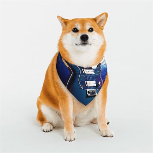 Hundehalstuch, Motiv: blaue Gitarre, klein, verstellbar, dreieckig, doppelt, wendbar, waschbar, für mittelgroße und große Hunde, Welpen, Katzen, Geschenk Hundehalstuch, Motiv: blaue Gitarre, klein, verstellbar, dreieckig, doppelt, wendbar, waschbar, für mittelgroße und große Hunde, Welpen, Katzen, Geschenk von Dwrepo