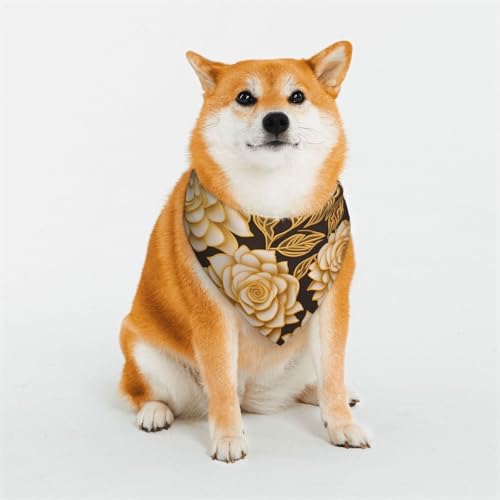 Hundehalstuch, Motiv: viele goldene Blumen, Größe M, verstellbar, dreieckig, doppelt, wendbar, waschbar, für mittelgroße und große Hunde, Welpen, Katzen, Geschenk Hundehalstuch, Motiv: viele goldene Blumen, Größe M, verstellbar, dreieckig, doppelt, wendbar, waschbar, für mittelgroße und große Hunde, Welpen, Katzen, Geschenk von Dwrepo