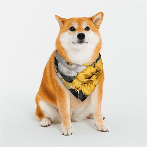 Hundehalstuch, dreieckig, doppelt, wendbar, waschbar, für mittelgroße und große Hunde, Welpen, Katzen, Gelb mit Rose, Größe M Hundehalstuch, dreieckig, doppelt, wendbar, waschbar, für mittelgroße und große Hunde, Welpen, Katzen, Gelb mit Rose, Größe M von Dwrepo