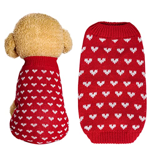 Dxhycc Hunde-Strickpullover in Herzform, Welpenpullover, warm, weich, Urlaubskleidung für mittelgroße Katzen und Hunde (Rot, L) von Dxhycc