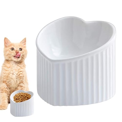 Dyeulget Erhöhte Katzennäpfe aus Keramik | geneigter Wassernapf für Haustiere - Herzform schräg Katzennapf Futter- oder Wassernäpfe für Katzen und kleine Haustiere von Dyeulget