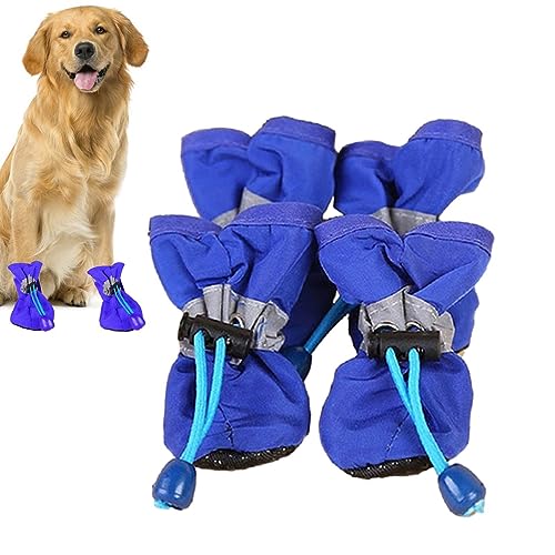 Dyeulget Hundeschuhe,4 Stück Hunde-Regenstiefel, Hundeschuhe - Hot Pavement Hundestiefel und Pfotenschutz mit verstellbarem Kordelzug, wasserdichter Hundeschuh für Haustiere, Katzen von Dyeulget