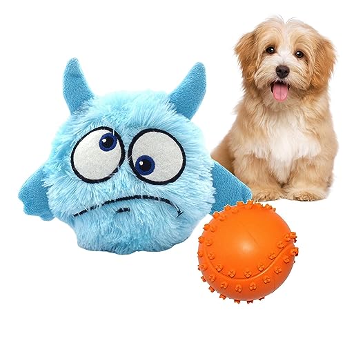 Dyeulget Interaktiver Hundeball, 2-in-1, Gummi, interaktives Kauspielzeug in Tierform, Haustier-Geräuschspielzeug für Welpen, kleine, mittelgroße Hunde, Sound-Hundeball, Plüsch-Hundespielzeug, von Dyeulget