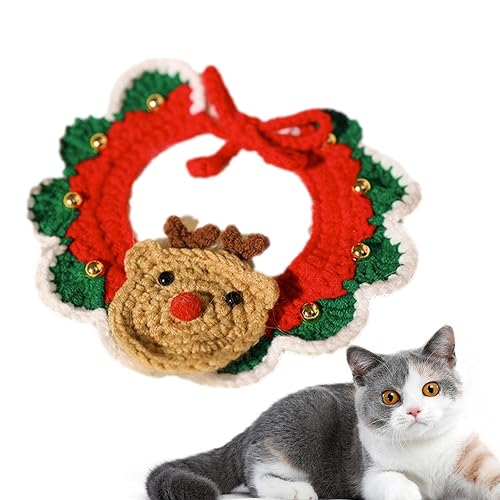 Dyeulget Strick-Katzenhalsband, gestrickter Schal für Hunde und Katzen, gestrickt, weich, mit Glockenanhänger, Weihnachtsstrickhalsband für mittelgroße und kleine Hunde von Dyeulget
