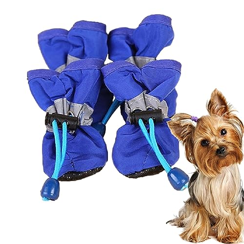 Dyeulget Wasserschuhe für Hunde | 4 Stück Hunde-Regenstiefel, Hundeschuhe | Hunderegenstiefel mit verstellbarem Kordelzug, weicher, atmungsaktiver, Rutschfester Hundepfotenschutz für kleine, von Dyeulget
