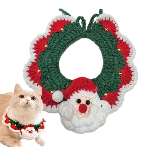 Dyeulget Weihnachten Hund Katze Santa Schal Weihnachten Strickkragen für Katzen Gestrickt Weich Haustier Katze Halsband mit Glocke Anhänger Weihnachten Gestrickt Halsband Schal für Mittlere Kleine von Dyeulget