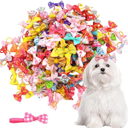 Dyiouxin Hundehaarschleifen,30 Stück Hunde Haarschmuck,Haustiere Hundehaare Bögen,Hundehaarspange,Hunde Kopfschmuck,Haustier Haarspange mit Gummibändern,für Kleine Hunde Katzen Welpen,Zufällige Farbe von Dyiouxin