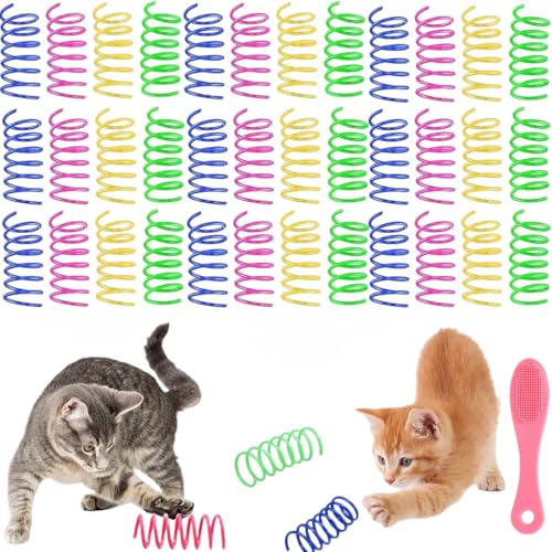 Spirale Katzen Spielzeug,40 Stück Bunte Spiralfedern,Katzenspielzeug Spirale Set,Sprungfeder Spielzeug Kunststoff,Bunte Spirale Spielzeug Katze,mit Haustier Kinnbürste,Neuheit Haustiere Spielzeug von Dyiouxin