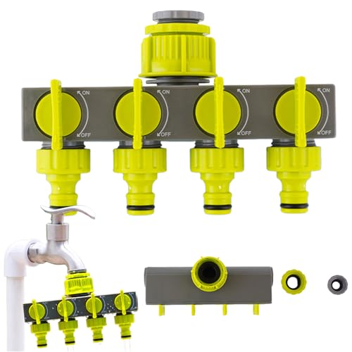Dynaeuty 4-Wege-Verteiler, AnschlussmöGlichkeit FüR Bis Zu 4 GeräTe An Den Wasserhahn, Wasserdurchfluss Regulier- Und Absperrbar, Grün von Dynaeuty
