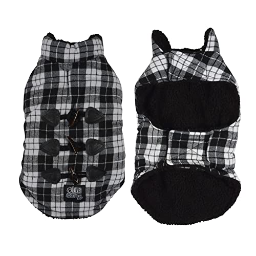 Hunde Mantel Teddyfleece Winterjacke schwarz Weiss kariert Hundemantel Hundebekleidung Jacken Kragen Jacke Hundejacke Hundeweste Wintermantel Parka warm Hundekleidung Steppjacke (L) von Dynamic24