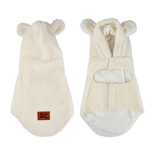 Hunde Teddyfleece Mantel mit Ohren Winterjacke Hundemantel Hundebekleidung Fleece Jacke Jacken Hundejacke Hundeweste Wintermantel Parka warm Hundekleidung Steppjacke Creme (L) von Dynamic24