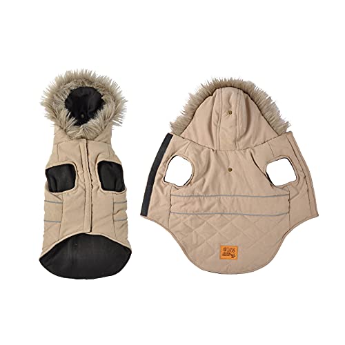 Hunde Winterjacke Hundemantel Kapuze Hundebekleidung Hundejacke Mantel Jacken (Beige, S) von Dynamic24