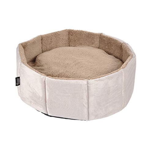 Dynamic24 Hundekorb 48cm Haustier Katzen Bett Hunde Kissen Hundebett Schlafplatz Haus inklusive Plüschkissen beige von Dynamic24