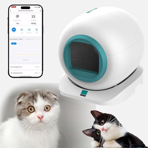 Automatische, selbstreinigende Katzentoilette, großes Fassungsvermögen mit Geruchskontrolle und App-Konnektivität, einwandfrei? für mehrere Katzen (Grün) von Dyqyym