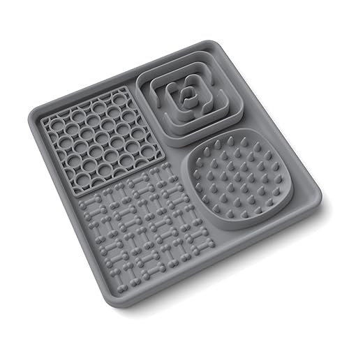 Dzaayediiy Silikon Leckmatte für Hunde [BPA frei] + [UPGRAD Extra großer Saugnapf] Leckmatte Hund Slow Feeder, Hund Leckmatte Haustier Fütterung, Grau von Dzaayediiy
