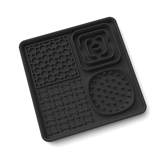 Dzaayediiy Silikon Leckmatte für Hunde [BPA frei] + [UPGRAD Extra großer Saugnapf] Leckmatte Hund Slow Feeder, Hund Leckmatte Haustier Fütterung, Schwarz von Dzaayediiy