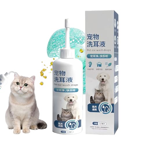DzpKrka Hundetropfen Ohrentropfen | 120ml Ohrenreiniger Mit Geruchsbeseitigung Für Hunde Und Katzen,Schnell Aufnehmende Sanfte Flüssigkeit Für Pflege Haustier Zu Hause Draußen,Haustier Reinigung Für von DzpKrka