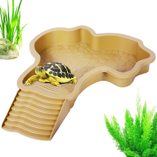 DzpKrka Reptilien Badewanne, 35 X 28.5 X 4.3 cm Schildkröten Wasserbecken, ABS Schildkröten-Badewanne Mit Leiter, Schildkrötenbecken Für Amphibien, Landschafts-Aquarium-Dekoration von DzpKrka