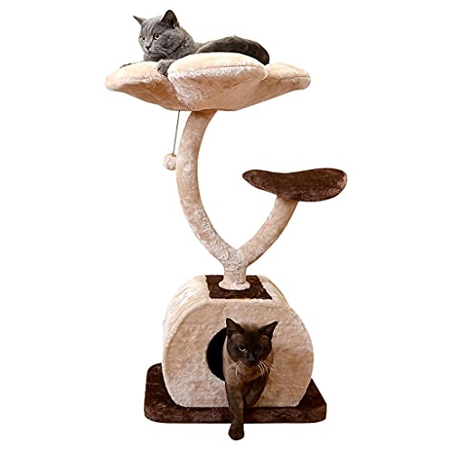 Dreischicht-Katzenbaum-Katzen-Kletterrahmen-Innen-Stahlrohr-Träger-Springkatzen-Tower-Spielzeug (Color : Beige) von Dzwyc
