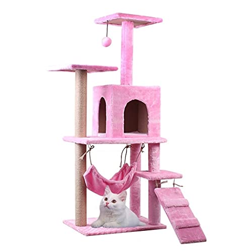Große Luxuskatze Tower Multi-Level Cat Bäume Katze Kletterrahmen mit Sisal Kratzpfosten Perches Hängematte Kletterleiter (Color : Pink) von Dzwyc