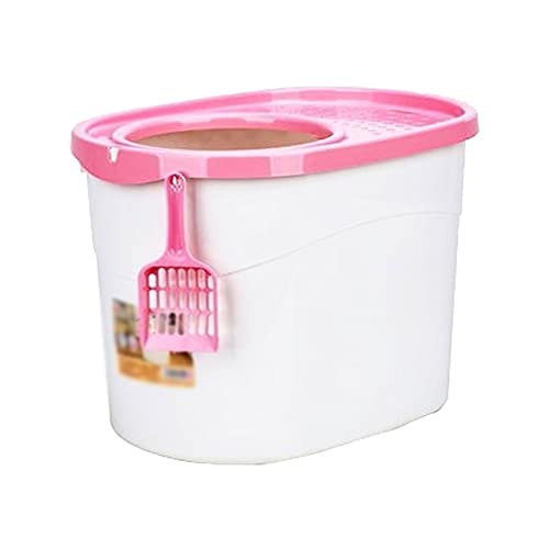 Haustier-Toiletten-Top-Eintrag, leicht zu reinigen Katze Wurf Box Splash Proof Cat Wurf Pan Pet Supplies mit Scoop (Color : Pink) von Dzwyc