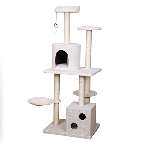 Katze Turm Kratzbaum Cat Klettergerüst Scratcher Pole Möbel Cat Jumping-Plattform mit Federung Spielzeug (Color : White) von Dzwyc