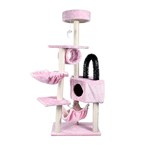 Katzenturm Katze Baum Sisal Kratzer Pfosten Katze Kletterrahmen mit Hängematte Katze Jump Platform Katze Nest (Color : Pink) von Dzwyc