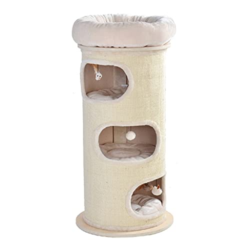Massivholz Sisalrohrkatze Turm Multi-Level Cat Climing Frame Barrel Cat Nest Cat Tree (Color : Beige, Größe : 115cmX55cmX55cm) von Dzwyc