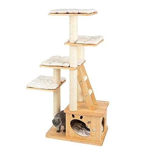 Multi-Layer-Massivholz-Katzen-Turm-Katzen-Kletterrahmen-Katzen-Baum-springende Plattform Kratzer-Säulenkatze-Spielzeug (Color : Wood Color) von Dzwyc