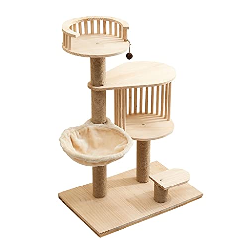 Multi-Level-Katzen-Turm-Katzenbaum-Katzen-Kletterrahmen mit Recliner-Springplattform-Katze-Nestspielzeug (Color : 90 * 40 * 60cm, Größe : Wood Color) von Dzwyc