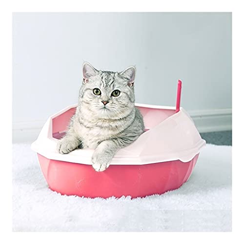 Wurf Box Anti-Spritzer Katze Toilette Halbgeschlossene Wurf Box Katze Zubehör Toilette Poop Urinal High-Zaun (Color : Pink) von Dzwyc