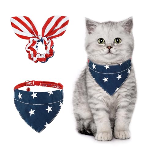 E-Clover Katzenhalsband mit amerikanischer Flagge, Bandana und passendes Haargummi, Zubehör für Kätzchen, Kätzchen, Kätzchen, Geschenk, Blau, Rot, Weiß E-Clover Katzenhalsband mit amerikanischer Flagge, Bandana und passendes Haargummi, Zubehör für Kätzchen, Kätzchen, Kätzchen, Geschenk, Blau, Rot, Weiß von E-Clover