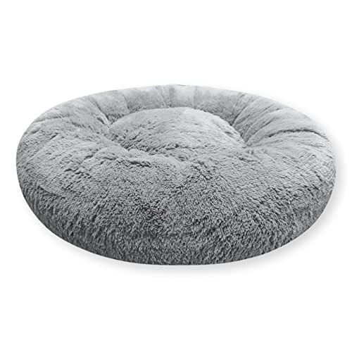 4L Textil Fuzzy Katzenbett flauschig Donut Hundebett kleine Hunde Katzenbett kuschelig weich Plüsch Katzenkörbchen Katzen Kuschelbett (Ø 70 cm, Grau) von 4L Textil