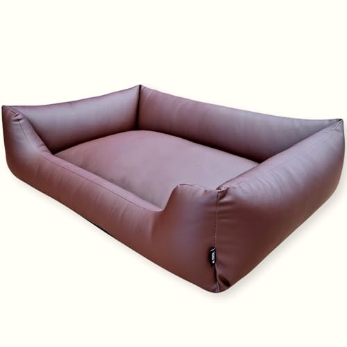 4L Textil Mario Wasserfestes Hundebett Kunstleder Hundekorb aus Kunstleder Hundebett mittelgroße Hunde Kunstleder Hundesofa Kunstleder Hundekissen Kunstleder (100x70 cm, Braun) von 4L Textil