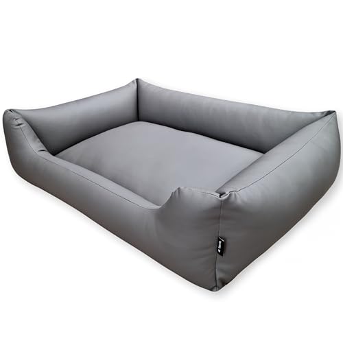 4L Textil Mario Wasserfestes Hundebett Kunstleder Hundekorb aus Kunstleder Hundebett mittelgroße Hunde Kunstleder Hundesofa Kunstleder Hundekissen Kunstleder (100x70 cm, Grau) von 4L Textil