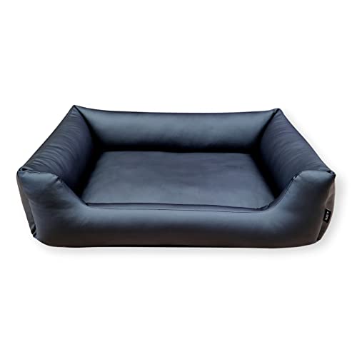 4L Textil Mario Wasserfestes Hundebett Kunstleder Hundekorb aus Kunstleder Hundebett mittelgroße Hunde Kunstleder Hundesofa Kunstleder Hundekissen Kunstleder (100x70 cm, Schwarz) von 4L Textil