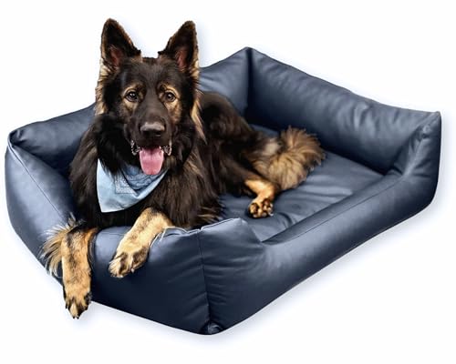 4L Textil Mario Wasserfestes Hundebett Aus Kunstleder - Hundekorb für Große und Mittelgroße Hunde - Hundesofa XXL Hundekissen (120x90 cm, Graphit) von 4L Textil