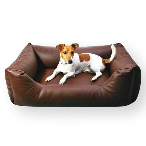 4L Textil Mario Wasserfestes Hundebett Kunstleder Hundekorb aus Kunstleder Hundebett große und mittelgroße Hunde Hundesofa Kunstleder XXL Hundekissen Kunstleder (120x90 cm, Braun) von 4L Textil