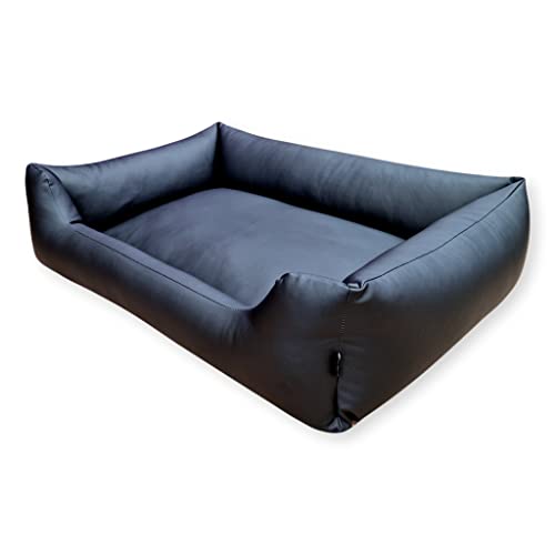 4L Textil Mario Wasserfestes Hundebett aus Kunstleder - Hundekorb für Große und Mittelgroße Hunde - XXL Hundesofa mit Hundekissen (120x90 cm, Schwarz) von 4L Textil